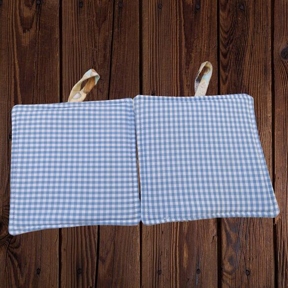 Handmade Potholder, Set of 2, Reversible Baking and Blue Gingham Hot Pads - Picture 4 of 6